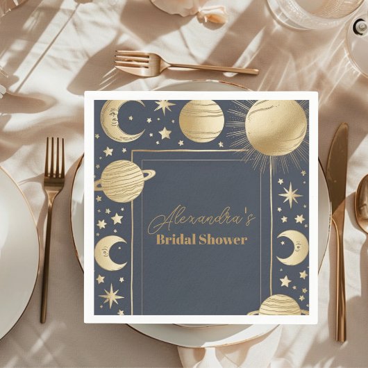 Navy Gold Celestist Crescent Moon Brautparty Serviette