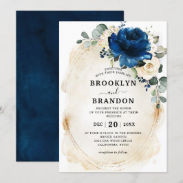 Navy Gold Champagne Elfenbeinküste Rose Hochzeit Einladung