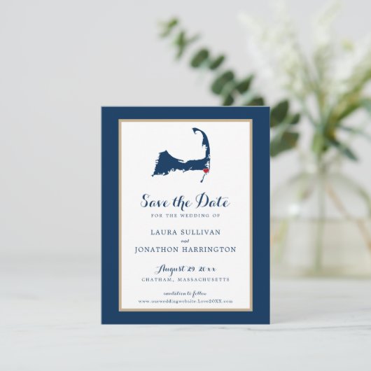 Navy Gold Chatham Cape Cod Wedding Speichern Sie d Save The Date (Stehend Vorderseite)