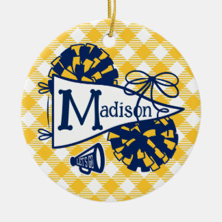 Navy Gold Cheer Wimpel Gingham Personalisiert Keramik Ornament