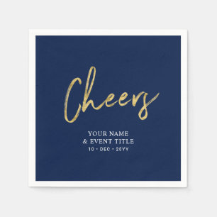 Navy & Gold Cheers Brush Script Party Feiern Serviette