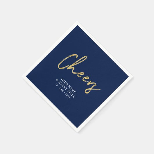 Navy & Gold Cheers Brush Script Party Feiern Serviette (Ecke)