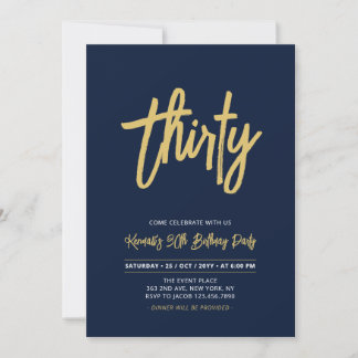 Navy & Gold | Chic Thirty 30th Birthday Party Einladung