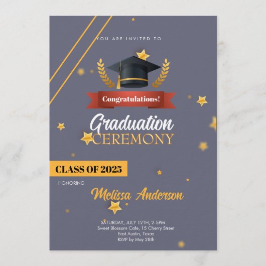 Navy Gold Class of 2025 Ceremony Invite Einladung (Vorderseite)