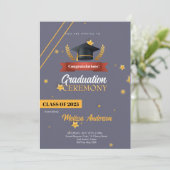 Navy Gold Class of 2025 Ceremony Invite Einladung (Stehend Vorderseite)