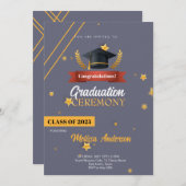 Navy Gold Class of 2025 Ceremony Invite Einladung (Vorne/Hinten)