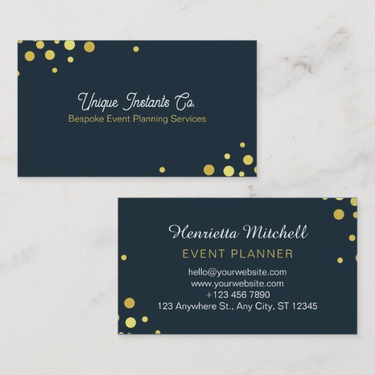 Navy Gold Classic Confetti Event Planner Visitenkarte (Vorne/Hinten)
