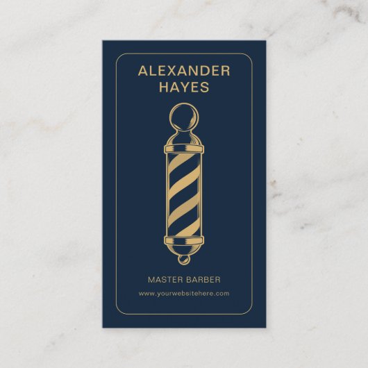 Navy Gold Classic Pole Master Friseur Visitenkarte (Vorderseite)