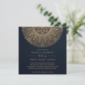 NAVY GOLD CLASSIC VERZIERT MANDALA BRAUTPARTY EINLADUNG (Stehend Vorderseite)