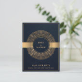 NAVY GOLD CLASSIC VERZIERT MANDALA SAVE THE DATE ANKÜNDIGUNGSPOSTKARTE (Stehend Vorderseite)