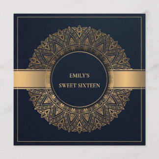 NAVY GOLD CLASSIC VERZIERT MANDALA SWEET 16 GEBURT EINLADUNG