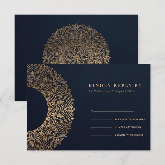 NAVY GOLD CLASSIC VERZIERT MANDALA WEDD RSVP (Vorne/Hinten)