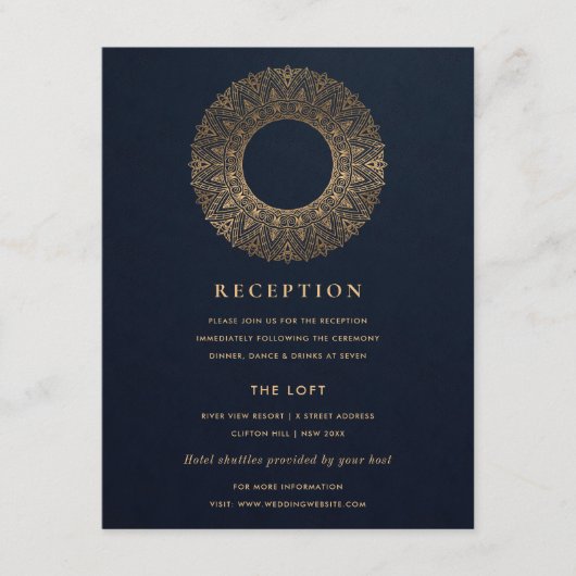 NAVY GOLD CLASSY VERZIERT MANDALA WEDDING REZEPTIO BEGLEITKARTE (Vorderseite)