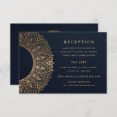 NAVY GOLD CLASSY VERZIERT MANDALA WEDDING REZEPTIO BEGLEITKARTE (Vorne/Hinten)