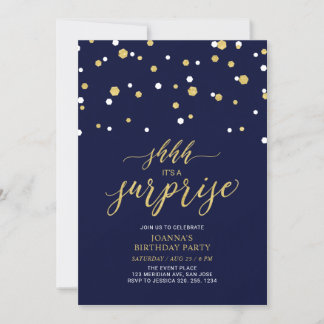 Navy & Gold Confetti Erwachsene Geburtstagsparty Einladung