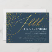 Navy & Gold Confetti-Script-Überraschung Party Einladung (Vorderseite)