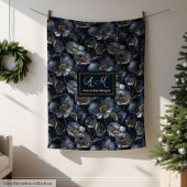 Navy Gold Custom Blanket Lux Floral Throw Style Fleecedecke