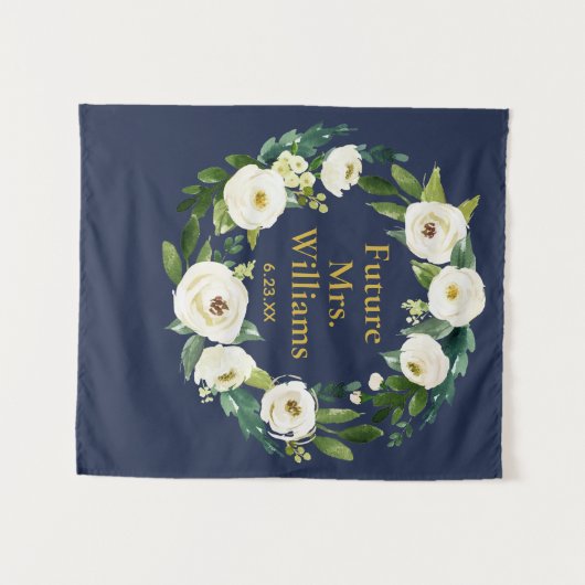 Navy Gold Custom Future Frau Brautparty Backdrop Wandteppich (Vorderseite (Horizontal))