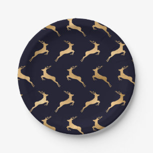 Navy Gold Deer Pattern Pappteller