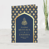 Navy Gold Diamonds Arch QR Code Muslime Hochzeit Einladung (Vorderseite)