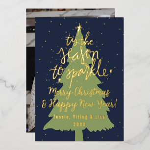 Navy Gold - Die Saison funkelt - Weihnachtsbaum Folien Feiertagskarte