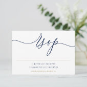 Navy Gold Einfache Minimalistische Hochzeit RSVP Karte (Stehend Vorderseite)
