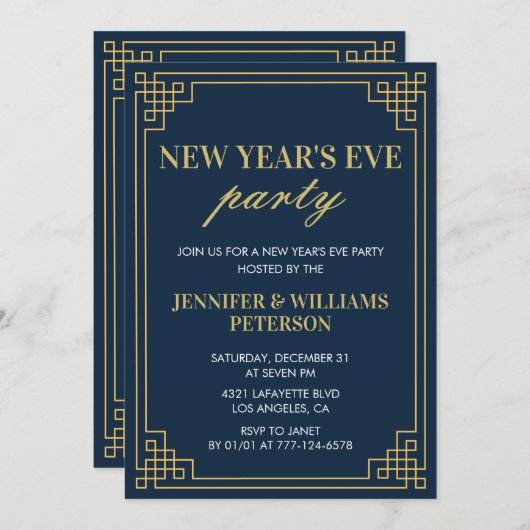 Navy Gold - Einladung für das neue Jahr (Vorne/Hinten)
