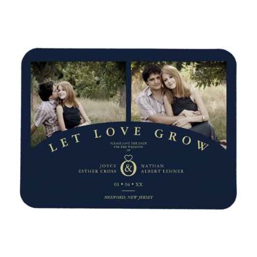 Navy Gold Elegant 2 Fotos ließ Liebe Hochzeit wach Magnet (Horizontal)