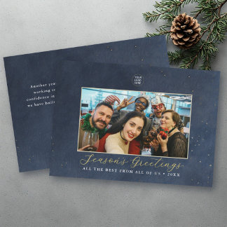 Navy Gold Elegant Business Team Photo Christmas Feiertagskarte