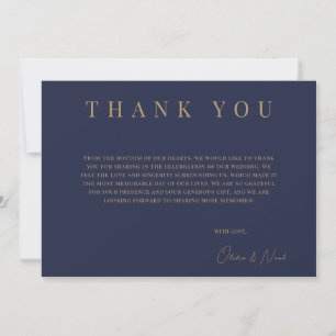 Navy & Gold Elegant Formal Hochzeit Danke Karte