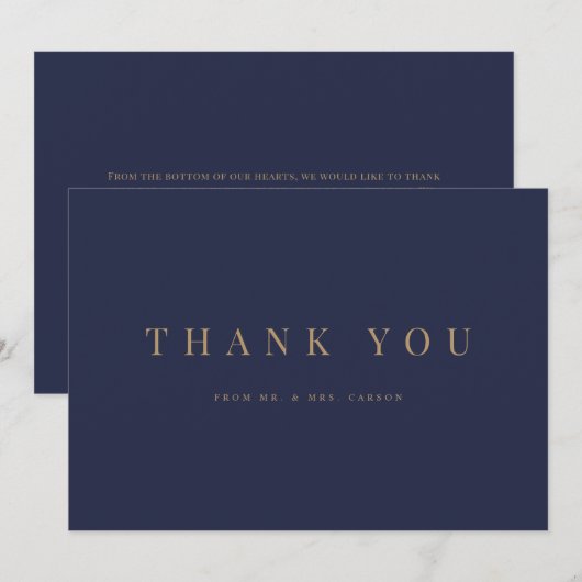 Navy & Gold Elegant Formal Hochzeit Danke Karte (Vorne/Hinten)