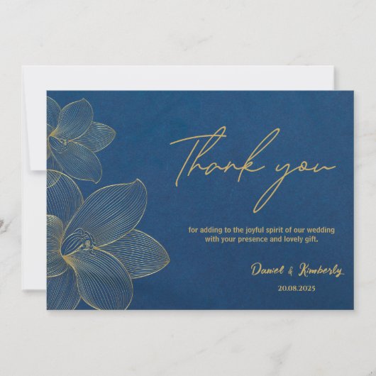 Navy Gold Elegant Hochzeitskarte Vielen Dank Dankeskarte (Vorderseite)