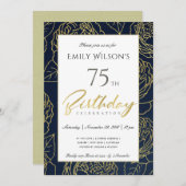 NAVY GOLD ELEGANT ROSE FLORAL JEDER ALTER GEBURTST EINLADUNG (Vorne/Hinten)