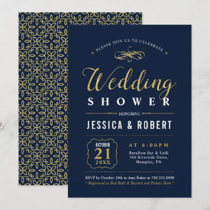 Navy & Gold Elegante Hochzeitsshower für Paare Einladung