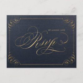 Navy Gold elegante Kalligrafie Vintage Hochzeit UA Einladungspostkarte