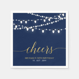 Navy & Gold Elegante Lichter Erwachsene Geburtst Serviette