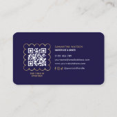 Navy & Gold Elegante Moderne QR Code Frisur Stylis Visitenkarte (Rückseite)