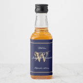Navy & Gold Elegante Monogram Chic Wedding Mini Alkoholflaschenetikett (Vorderseite)