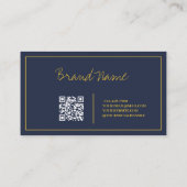 Navy Gold | Eleganter Calligrafy Sleek QR Code Visitenkarte (Rückseite)