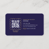 Navy & Gold Eleganter QR Code Lashes Schönheitssal Visitenkarte (Rückseite)