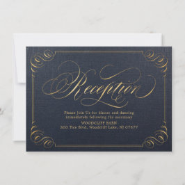 Navy gold eleganter Vintager Kalligraphie-Empfang Einladung