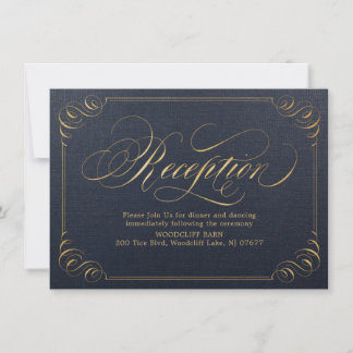Navy gold eleganter Vintager Kalligraphie-Empfang Einladung