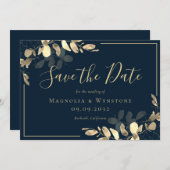 Navy Gold Eucalyptus Save the Date (Vorne/Hinten)