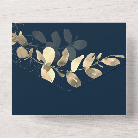 Navy Gold Eucalyptus Vow Renewal All In One Einladung (Rückseite)