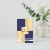 Navy-Gold-Firmenlogo QR-Code Visitenkarte (Stehend Vorderseite)