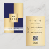 Navy-Gold-Firmenlogo QR-Code Visitenkarte (Vorne/Hinten)