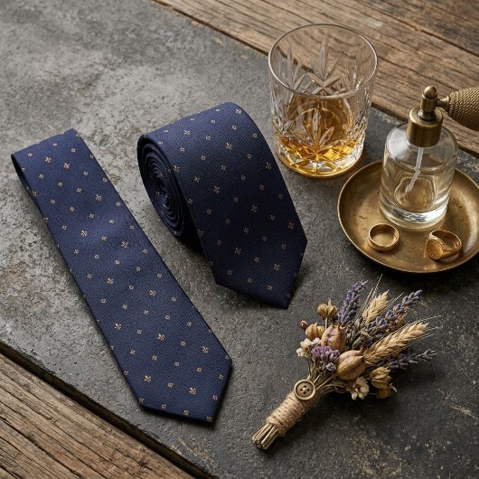 Navy Gold Fleur-de-Lis Foulard Krawatte