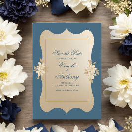 Navy Gold Floral Boho Hochzeit speichern das Datum Einladung