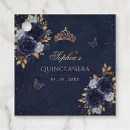 Navy Gold Floral Butterfly Quinceañera Geschenkanhänger