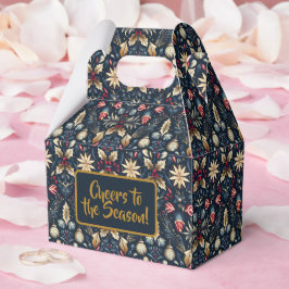 Navy & Gold Floral Christmas Pattern Geschenkschachtel